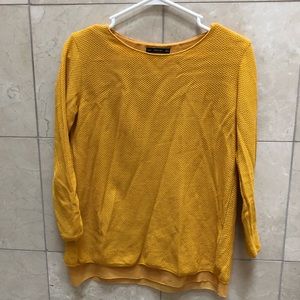 Zara Mustard knit blouse with split back